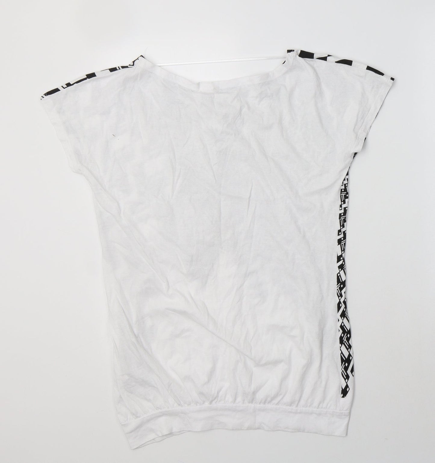 Primark Womens White Geometric Cotton Basic T-Shirt Size 14 Boat Neck