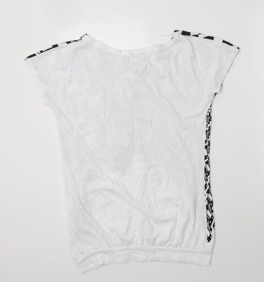Primark Womens White Geometric Cotton Basic T-Shirt Size 14 Boat Neck