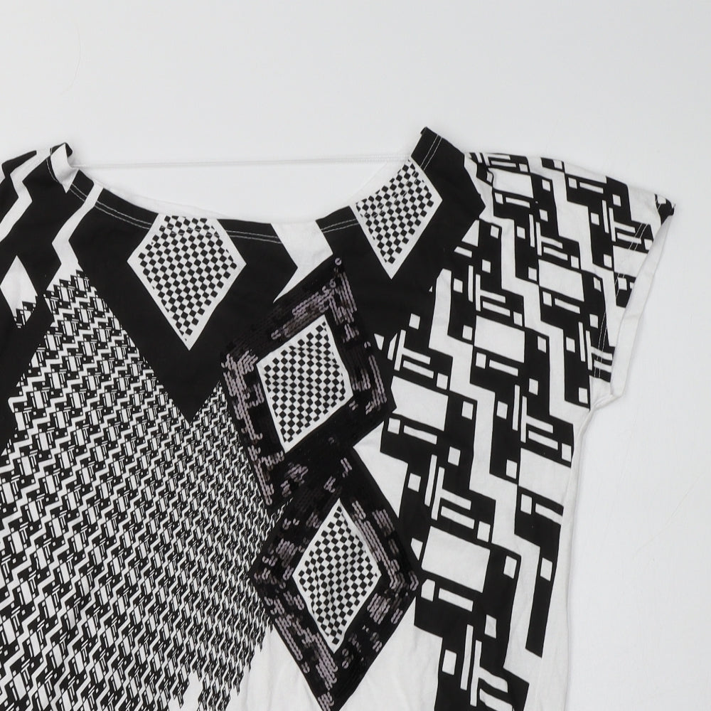 Primark Womens White Geometric Cotton Basic T-Shirt Size 14 Boat Neck