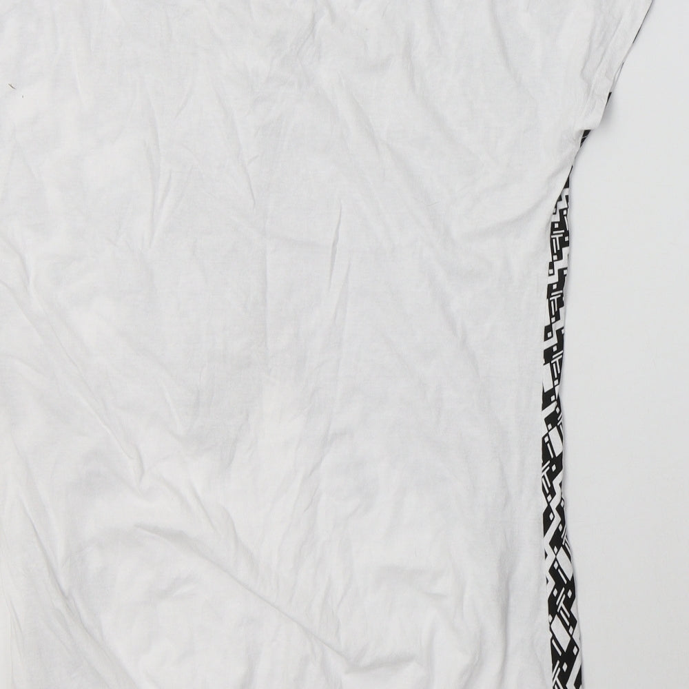 Primark Womens White Geometric Cotton Basic T-Shirt Size 14 Boat Neck