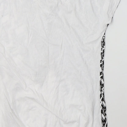 Primark Womens White Geometric Cotton Basic T-Shirt Size 14 Boat Neck