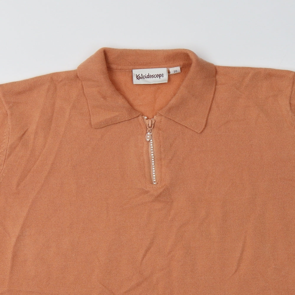 Kaleidscope Womens Orange Collared  Acrylic Pullover Jumper Size 20