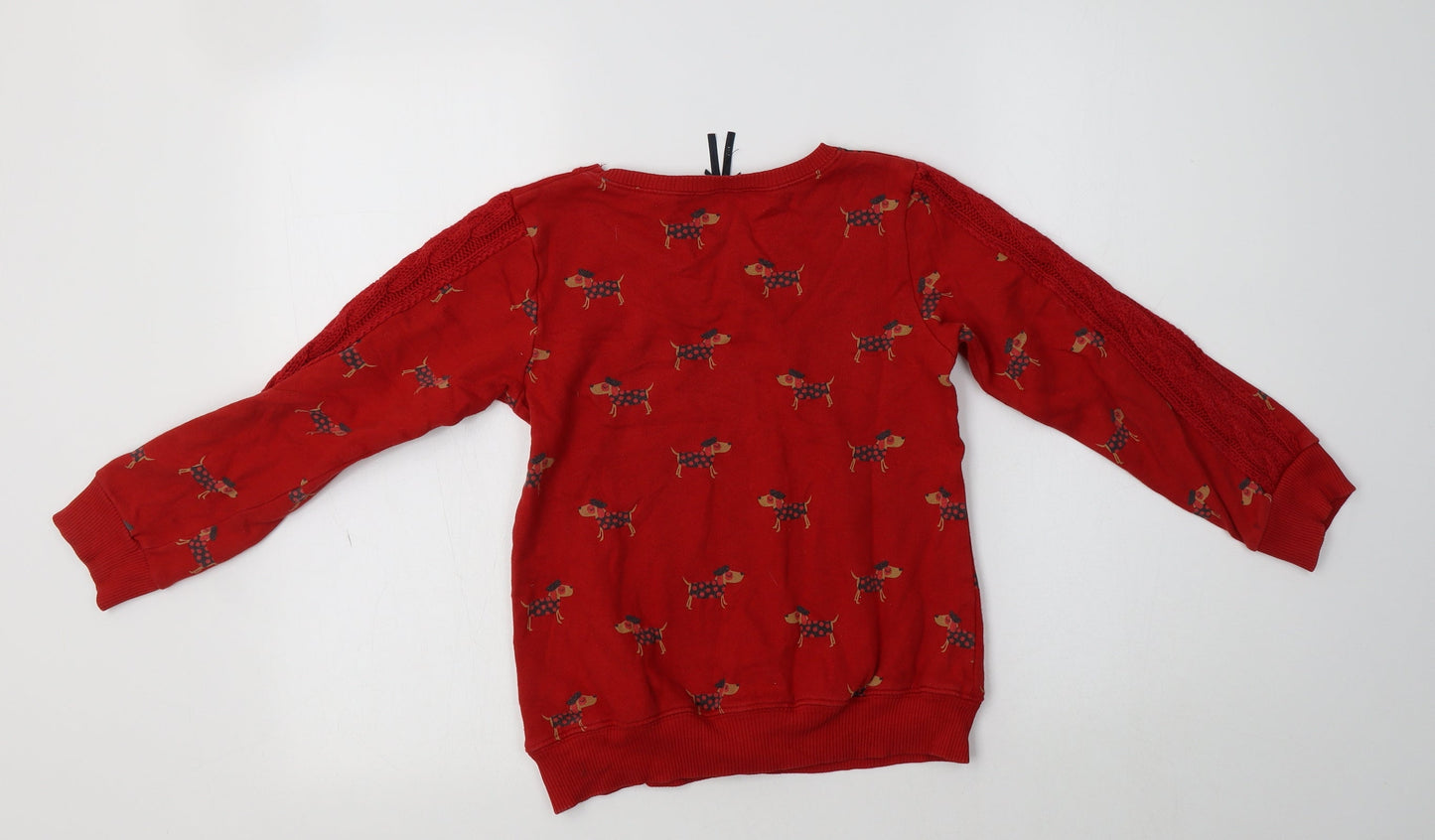 NEXT Girls Red  Cotton Pullover Sweatshirt Size 10 Years   - Dog Print