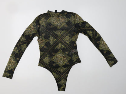 New Look Womens Black Paisley Polyester Bodysuit One-Piece Size 10