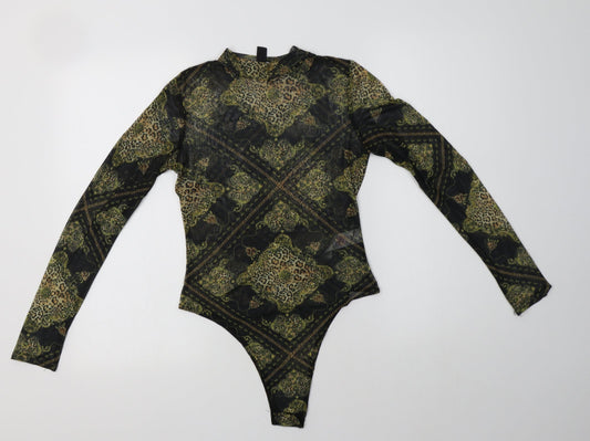 New Look Womens Black Paisley Polyester Bodysuit One-Piece Size 10