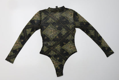 New Look Womens Black Paisley Polyester Bodysuit One-Piece Size 10