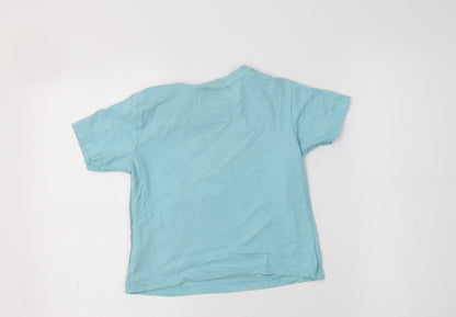 Blue Zoo  Boys Blue  Cotton Basic T-Shirt Size 4-5 Years Crew Neck  - Lizard