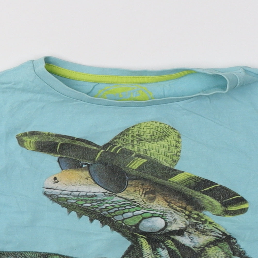 Blue Zoo  Boys Blue  Cotton Basic T-Shirt Size 4-5 Years Crew Neck  - Lizard