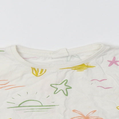 Zara Girls White Geometric Cotton Cropped Polo Size 6 Years Crew Neck  - Palm Tree& Sun Print