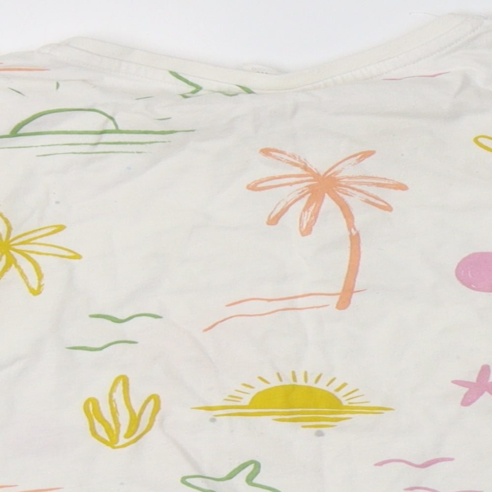 Zara Girls White Geometric Cotton Cropped Polo Size 6 Years Crew Neck  - Palm Tree& Sun Print