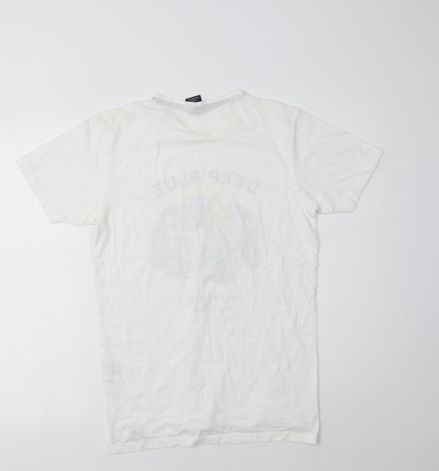 Springfield Womens White  Cotton Basic T-Shirt Size XS Crew Neck - Deep Blue