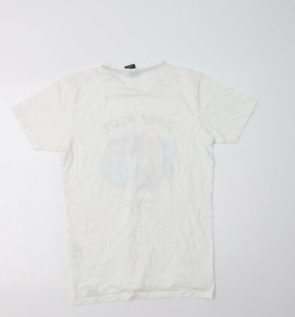 Springfield Womens White  Cotton Basic T-Shirt Size XS Crew Neck - Deep Blue