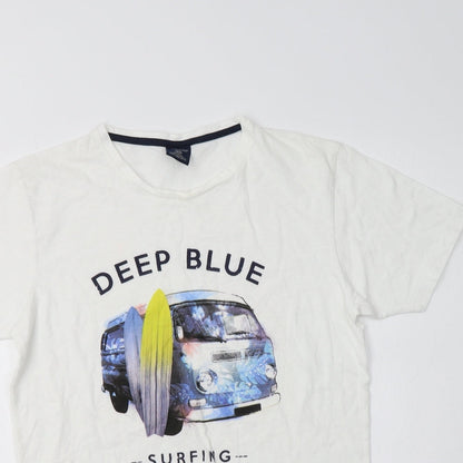 Springfield Womens White  Cotton Basic T-Shirt Size XS Crew Neck - Deep Blue