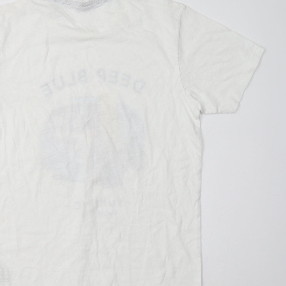 Springfield Womens White  Cotton Basic T-Shirt Size XS Crew Neck - Deep Blue