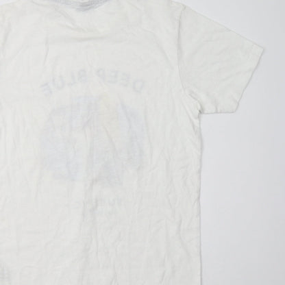 Springfield Womens White  Cotton Basic T-Shirt Size XS Crew Neck - Deep Blue