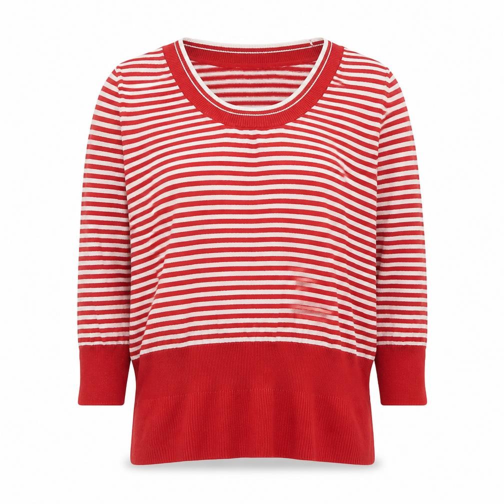 Front view of Debenhams women’s multicoloured round neck striped cotton jumper, size UK 14