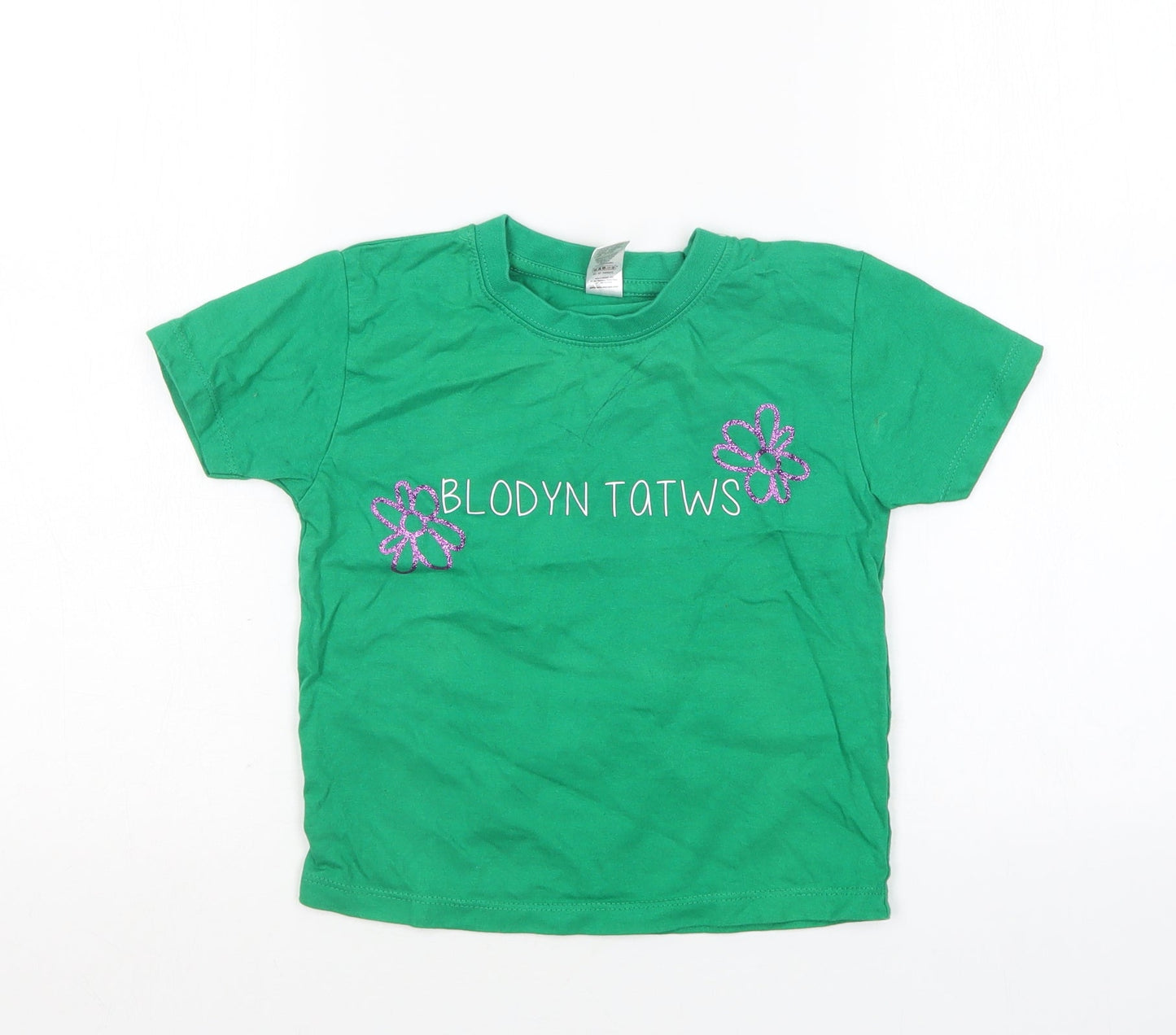 Imperial  Girls Green  Cotton Basic T-Shirt Size 4 Years Round Neck