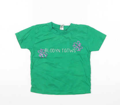 Imperial  Girls Green  Cotton Basic T-Shirt Size 4 Years Round Neck