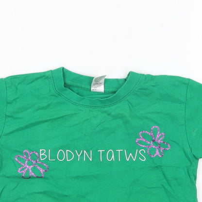 Imperial  Girls Green  Cotton Basic T-Shirt Size 4 Years Round Neck