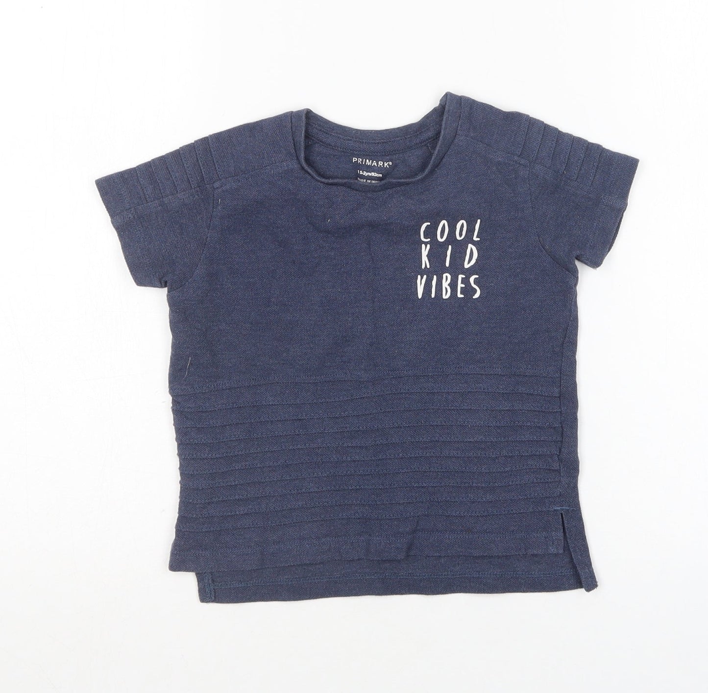Primark Boys Blue  Cotton Basic T-Shirt Size 18-24 Months Round Neck