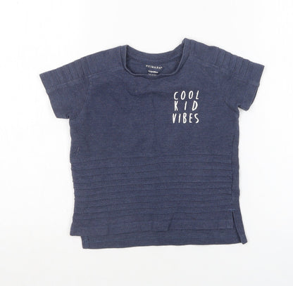 Primark Boys Blue  Cotton Basic T-Shirt Size 18-24 Months Round Neck