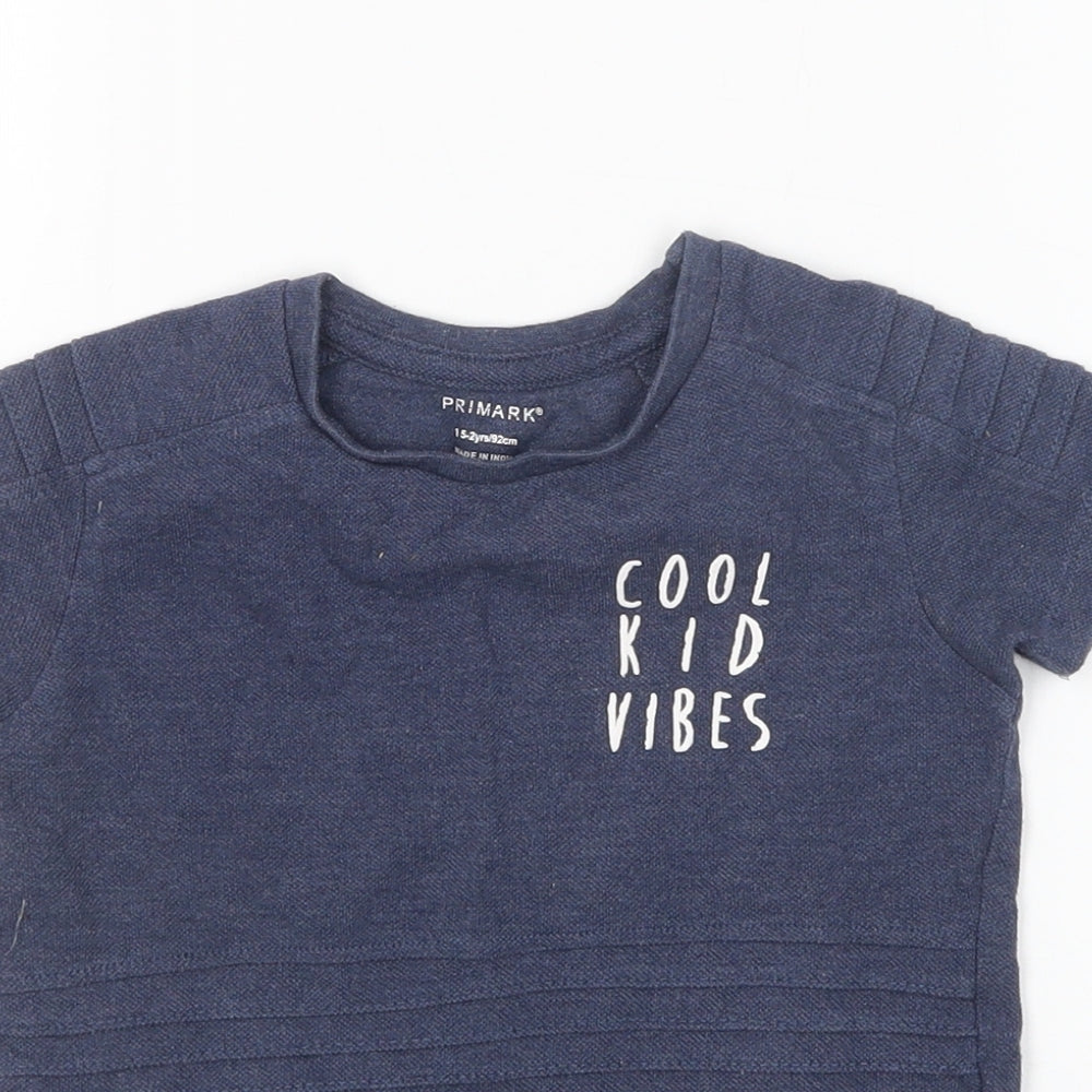 Primark Boys Blue  Cotton Basic T-Shirt Size 18-24 Months Round Neck