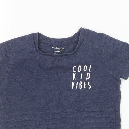 Primark Boys Blue  Cotton Basic T-Shirt Size 18-24 Months Round Neck