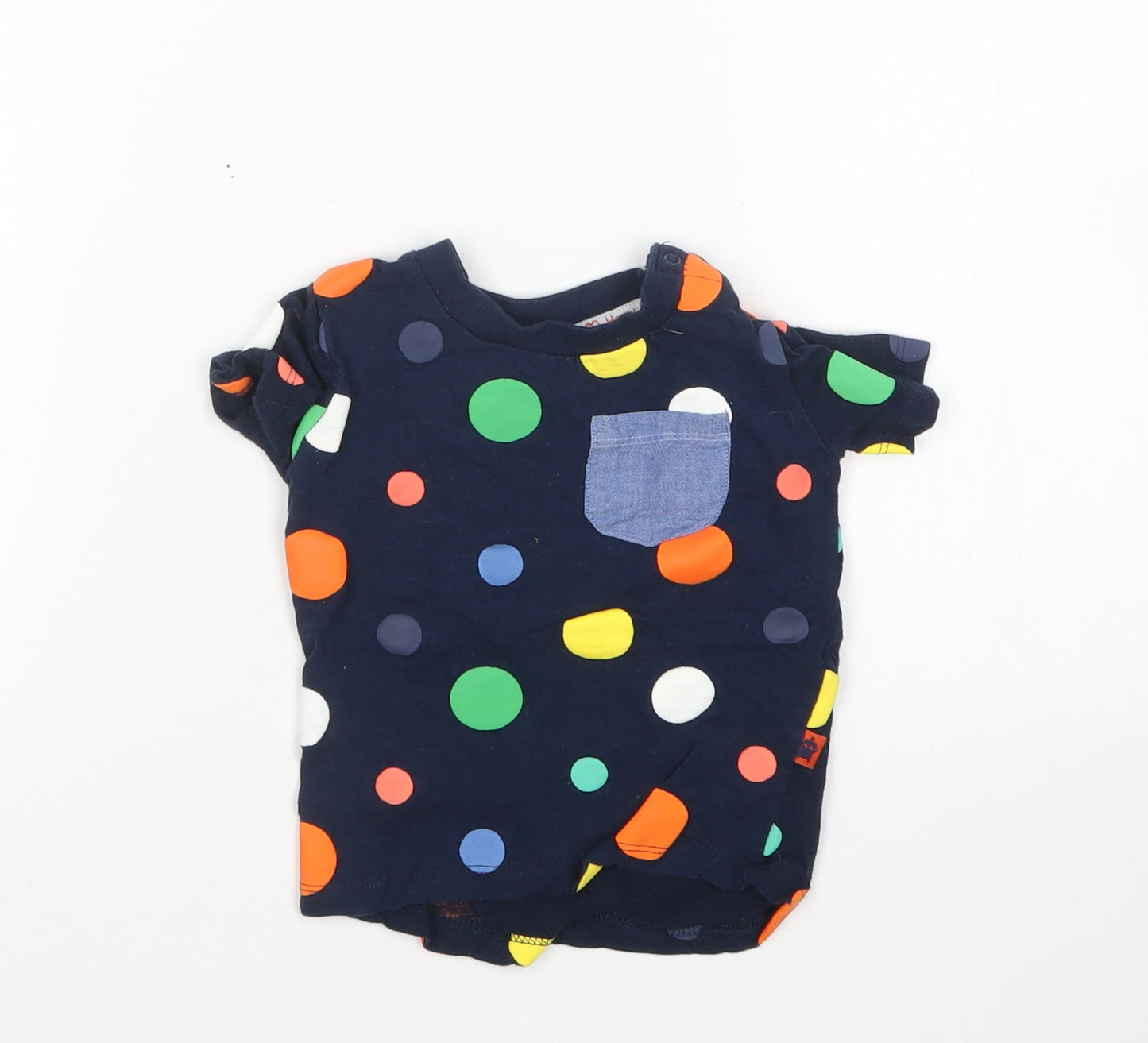 Primark Boys Multicoloured Polka Dot Cotton Basic T-Shirt Size 6-9 Months Round Neck