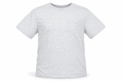 Front view of Next boys’ grey cotton basic t-shirt, size 7, years round neck - light grey mix