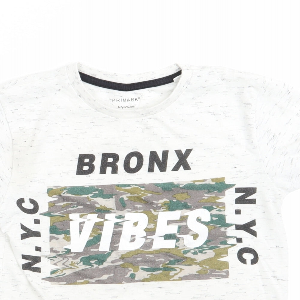 Primark Boys White   Basic T-Shirt Size 6-7 Years Round Neck  - Bronx Vibes Black fleck