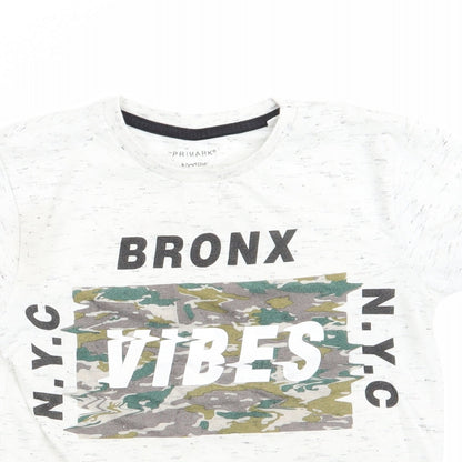 Primark Boys White   Basic T-Shirt Size 6-7 Years Round Neck  - Bronx Vibes Black fleck