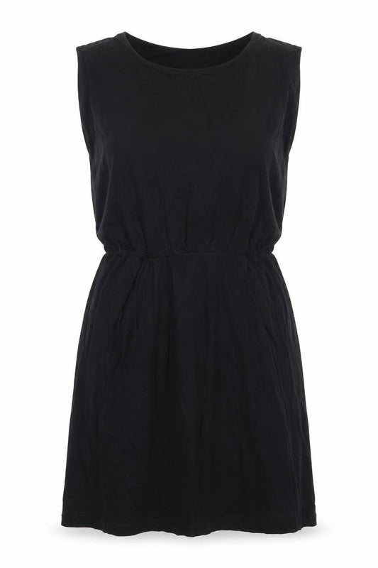 Front view of Apricot women’s black viscose a-line, size S, round neck - lined bodice