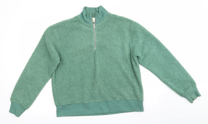 Topshop Womens Green High Neck  Polyester Henley Jumper Size 8   - Faux Sheep Skin Effect