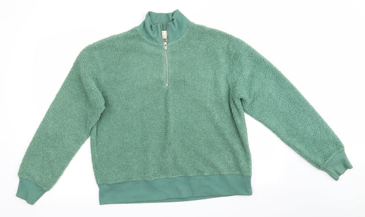 Topshop Womens Green High Neck  Polyester Henley Jumper Size 8   - Faux Sheep Skin Effect