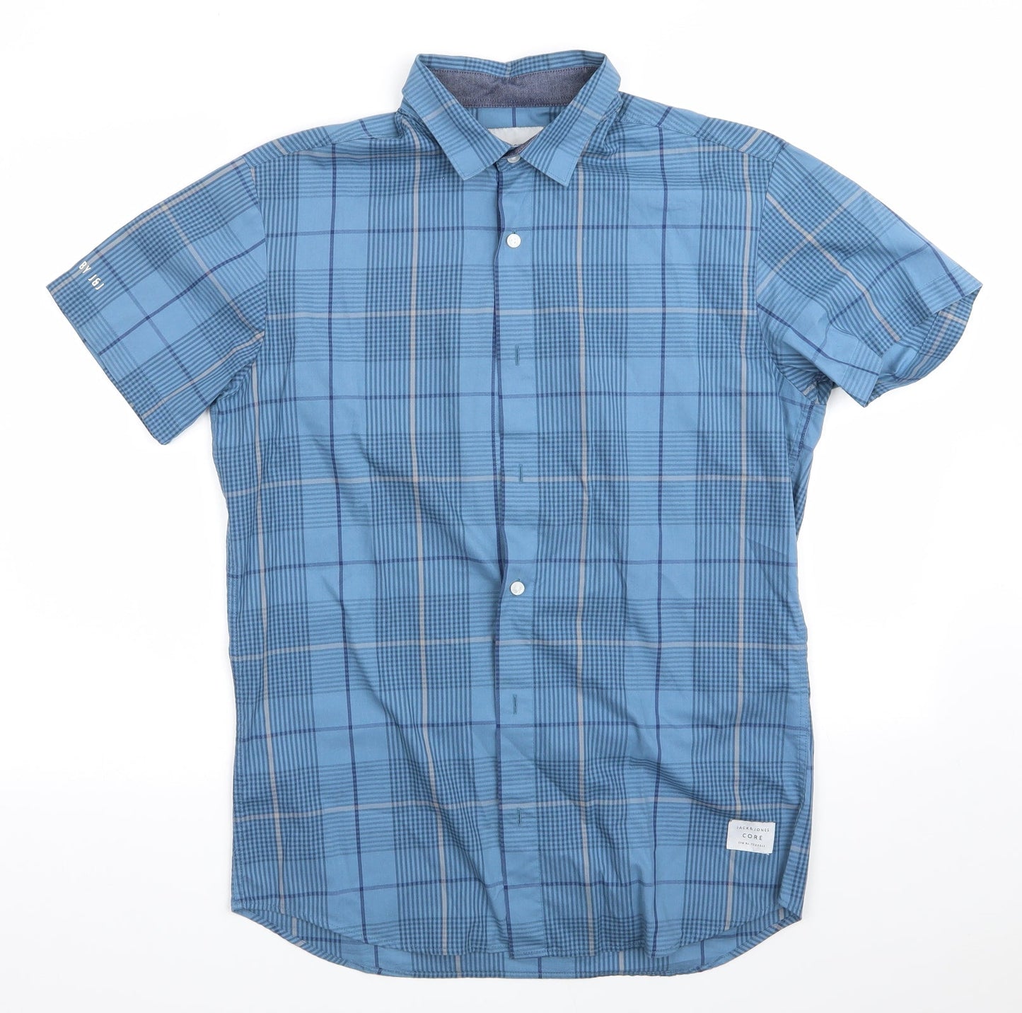 Mens UK Size S Jack & Jones Core Blue  Button-Up Short Sleeve Casual Shirt