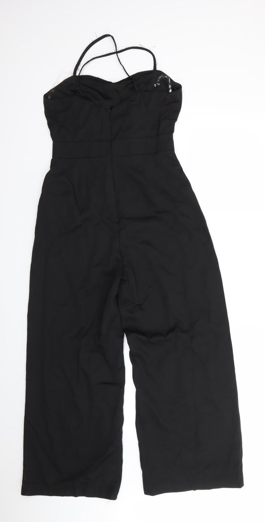 Boohoo Womens Black  Polyester Jumpsuit One-Piece Size 8 L25 in  - Back Zip Cross Over Straps Cropped