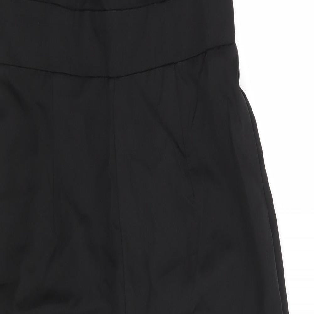 Boohoo Womens Black  Polyester Jumpsuit One-Piece Size 8 L25 in  - Back Zip Cross Over Straps Cropped