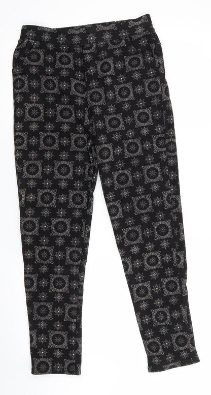 Push Up Womens Black Geometric Cotton Cropped Trousers Size L L25.5 in Regular  - Faux Fur Lined Compass like design