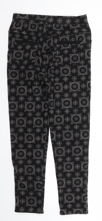 Push Up Womens Black Geometric Cotton Cropped Trousers Size L L25.5 in Regular  - Faux Fur Lined Compass like design