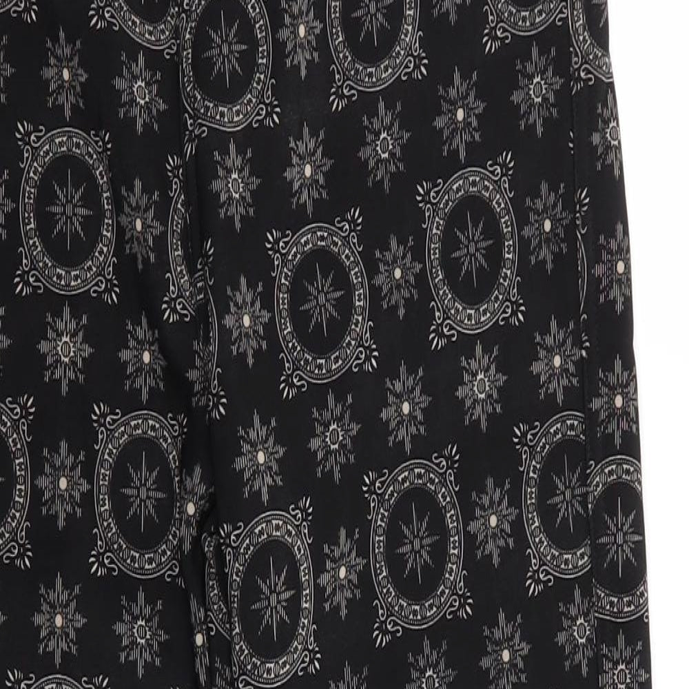Push Up Womens Black Geometric Cotton Cropped Trousers Size L L25.5 in Regular  - Faux Fur Lined Compass like design