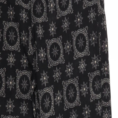 Push Up Womens Black Geometric Cotton Cropped Trousers Size L L25.5 in Regular  - Faux Fur Lined Compass like design