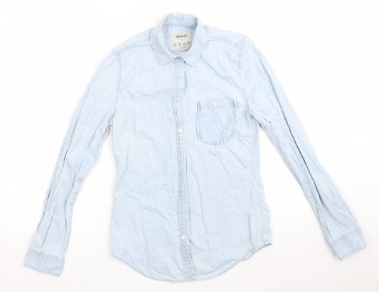 Denim Co Womens Blue  Cotton Basic Button-Up Size 6 Collared - Bleach Wash