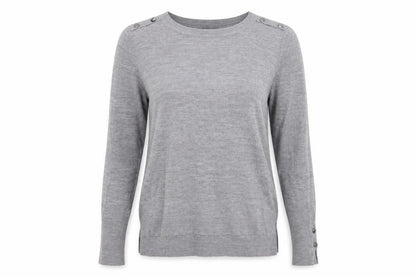 Front view of Primark women’s grey crew neck acrylic jumper, size XS, - mid grey mix