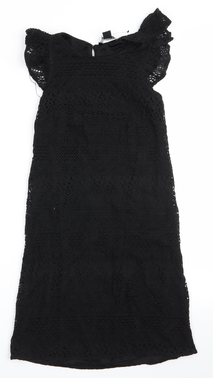 Atmosphere Womens Black Floral Cotton A-Line  Size 6  Round Neck  - Lace Overlay Dress