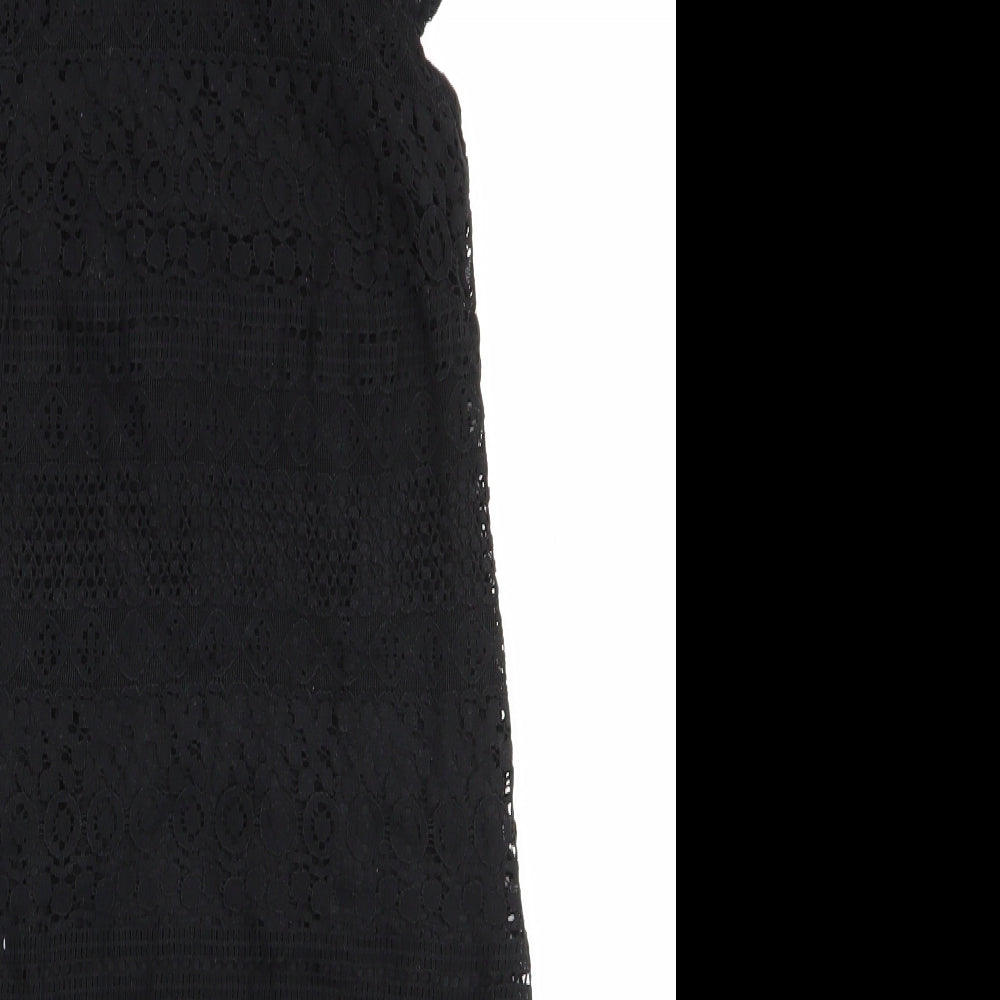 Atmosphere Womens Black Floral Cotton A-Line  Size 6  Round Neck  - Lace Overlay Dress