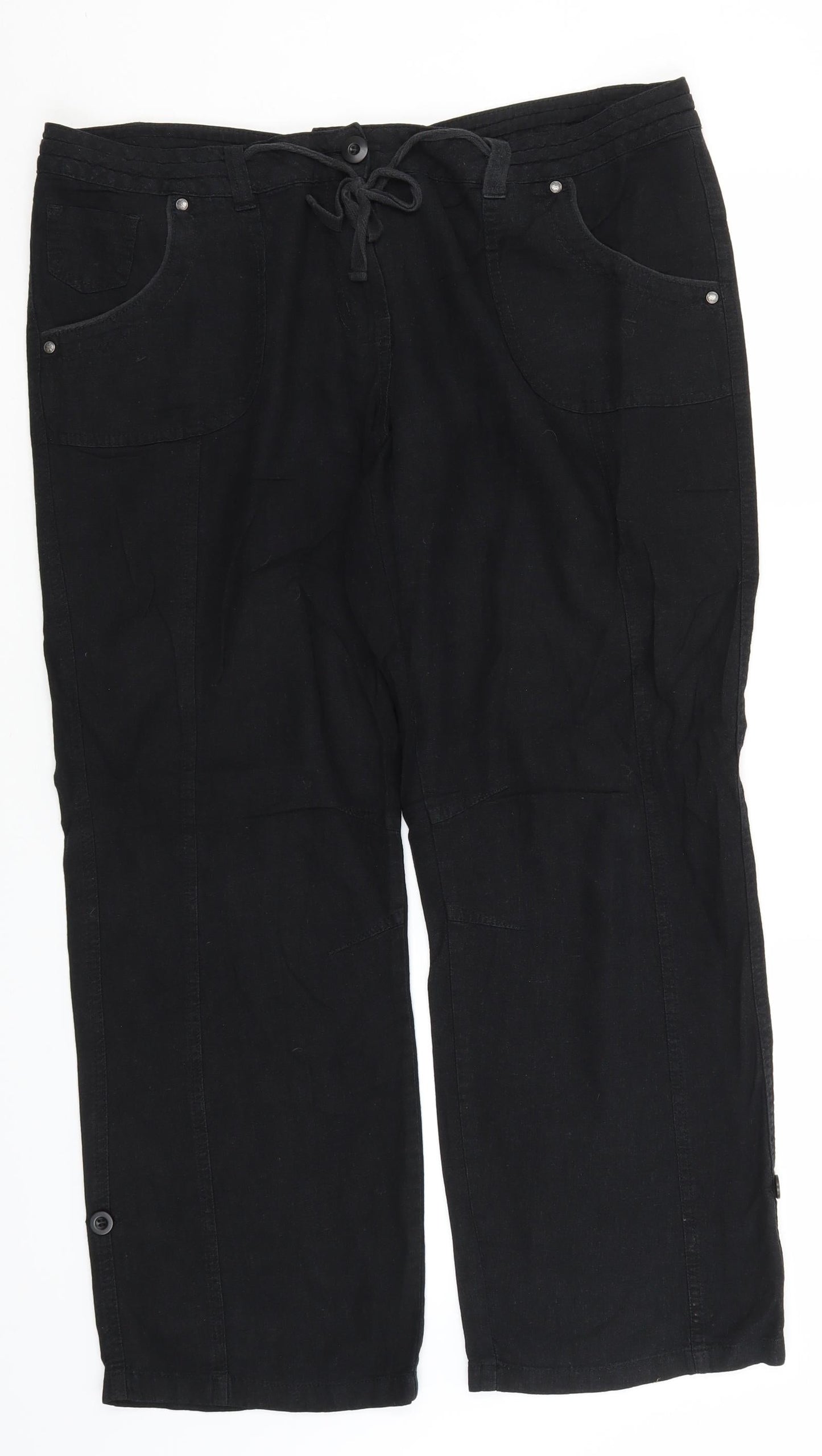 Authentic Womens Black  Linen Trousers  Size 16 L28 in Regular