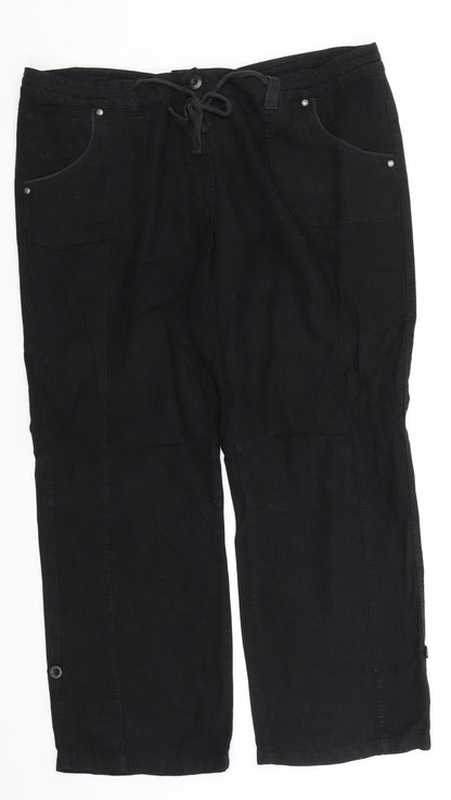 Authentic Womens Black  Linen Trousers  Size 16 L28 in Regular