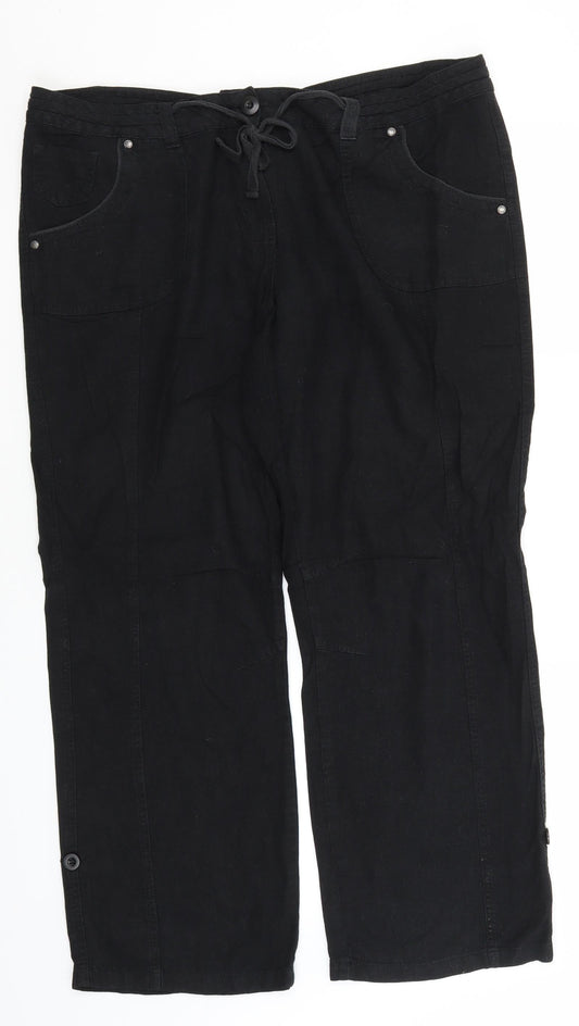 Authentic Womens Black  Linen Trousers  Size 16 L28 in Regular
