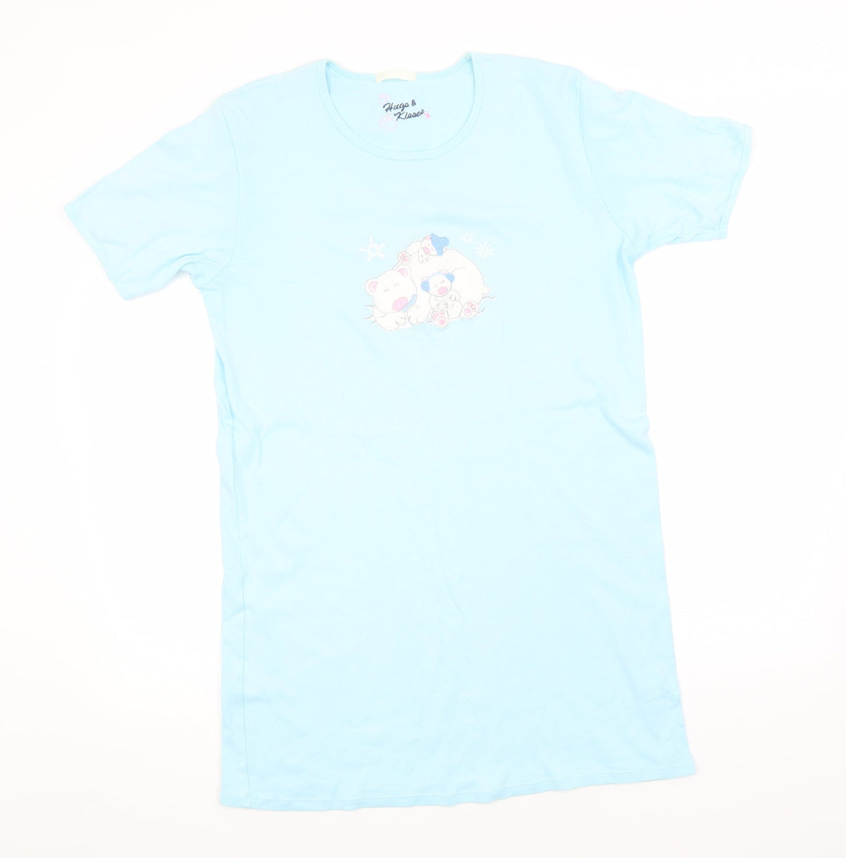 Additional front view of Preworn women’s blue solid cotton top pyjama top, size UK 8