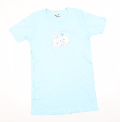 Additional front view of Preworn women’s blue solid cotton top pyjama top, size UK 8